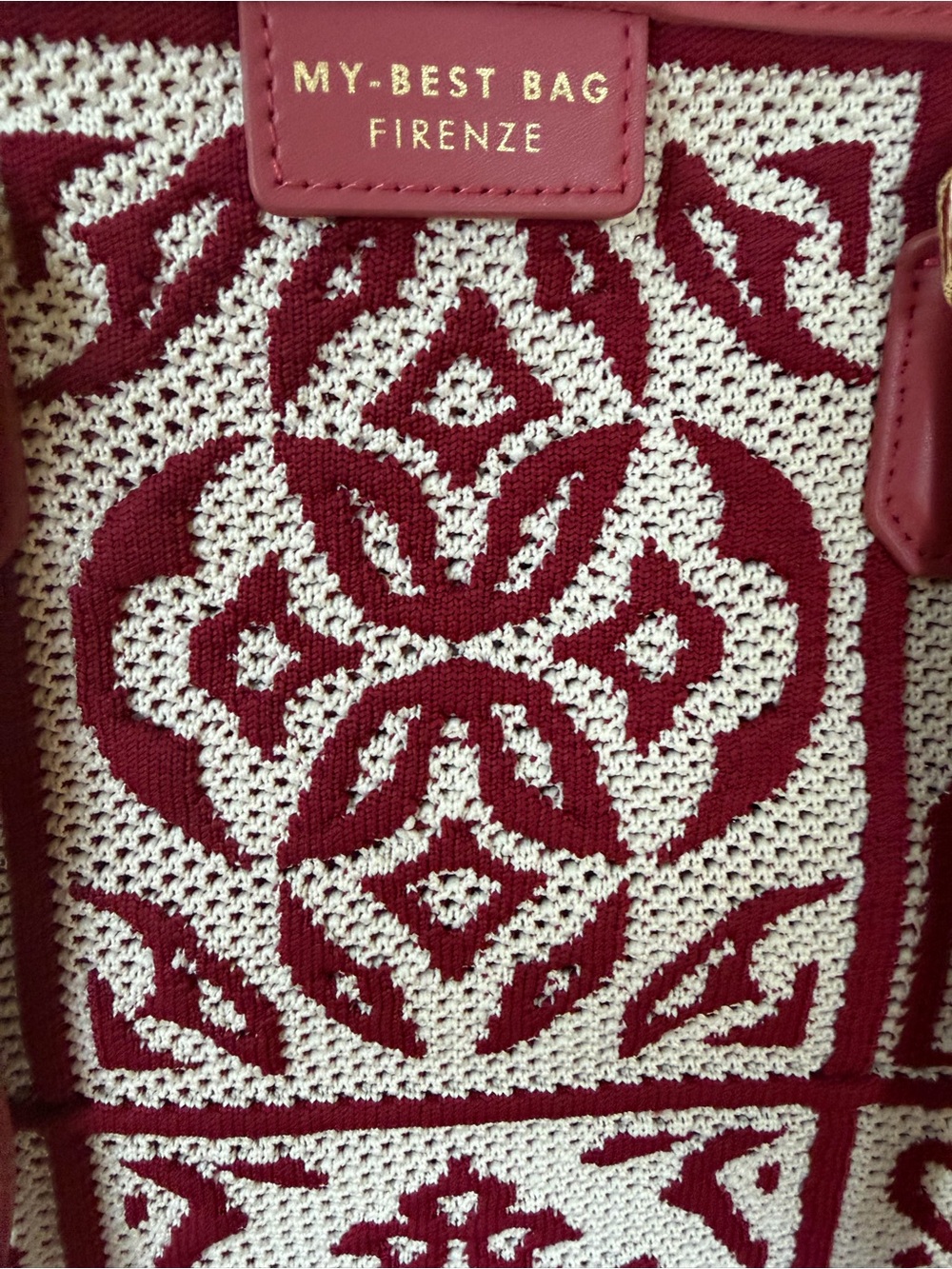 My-Best Bag Red and Cream Woven Tote (looks Pink)